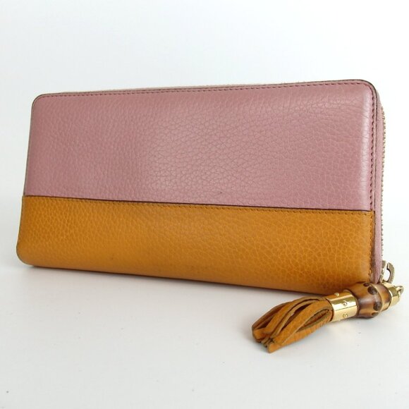 Authentic GUCCI 307984.496353 Zip Around Bamboo purse leather [Used] - Picture 2 of 16